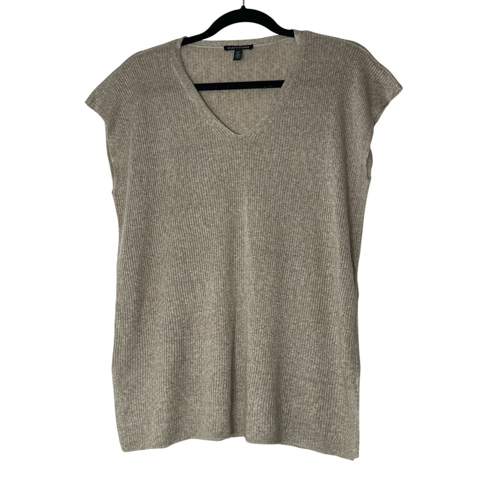 EILEEN FISHER Top Women's XXS Beige Organic Linen Boxy Sleeveless Knit Oversized